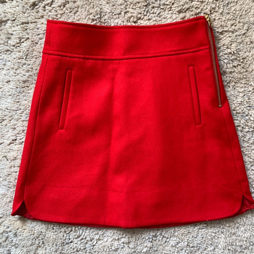 Jcrew wool red miniskirt. Size 0. New with tag
